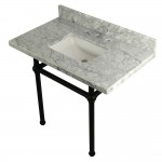 Templeton 36X22 Carrara Marble Vanity Top with Brass Feet Combo, Carrara Marble/Matte Black