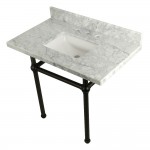 Templeton 36X22 Carrara Marble Vanity Top with Brass Feet Combo, Carrara Marble/Oil Rubbed Bronze