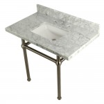 Templeton 36X22 Carrara Marble Vanity Top with Brass Feet Combo, Carrara Marble/Brushed Nickel