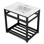 31-Inch Ceramic Console Sink (4-Inch, 3-Hole), White/Matte Black