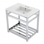 31-Inch Ceramic Console Sink (4-Inch, 3-Hole), White/Chrome