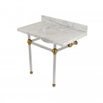 Templeton 36X22 Carrara Marble Vanity Top with Clear Acrylic Feet Combo, Carrara Marble/Brushed Brass