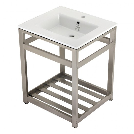 25-Inch Ceramic Console Sink (1-Hole), White/Brushed Nickel