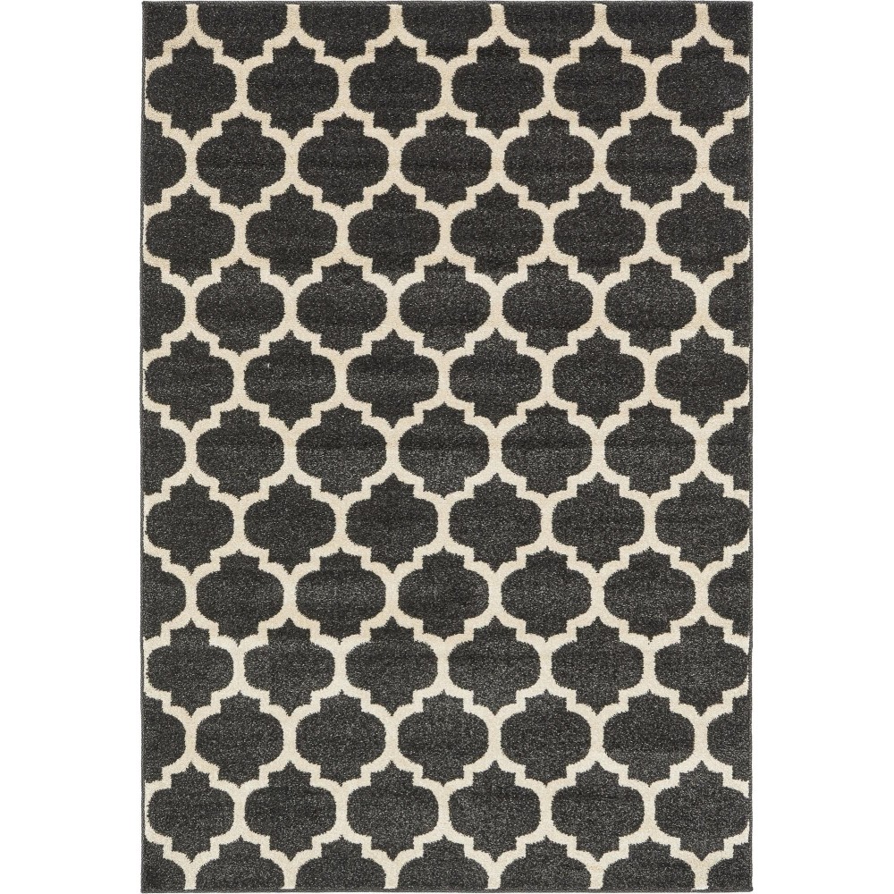 Rug Unique Loom Trellis Black Rectangular 4' 0 x 6' 0