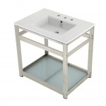 31-Inch Ceramic Console Sink (8-Inch, 3-Hole), White/Polished Nickel