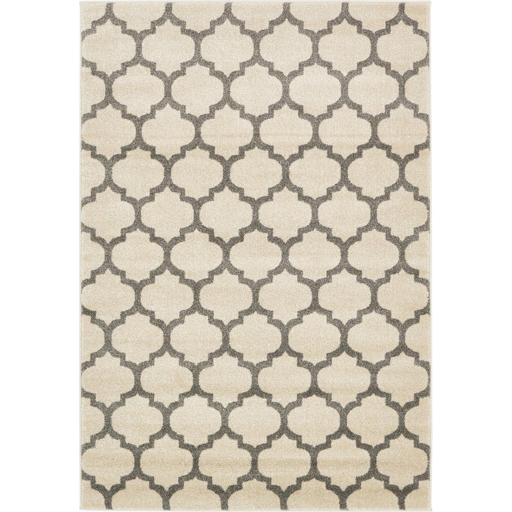 Rug Unique Loom Trellis Beige/Gray Rectangular 4' 0 x 6' 0