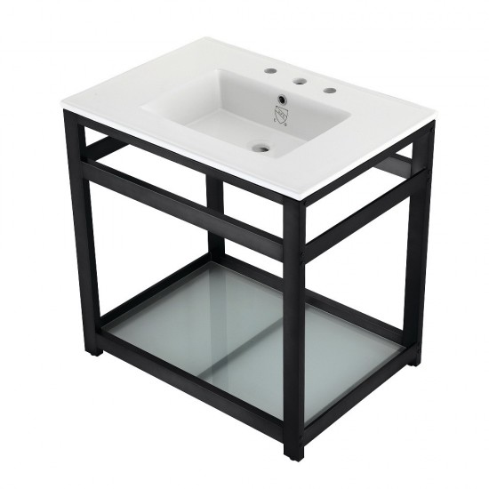 31-Inch Ceramic Console Sink (8-Inch, 3-Hole), White/Matte Black