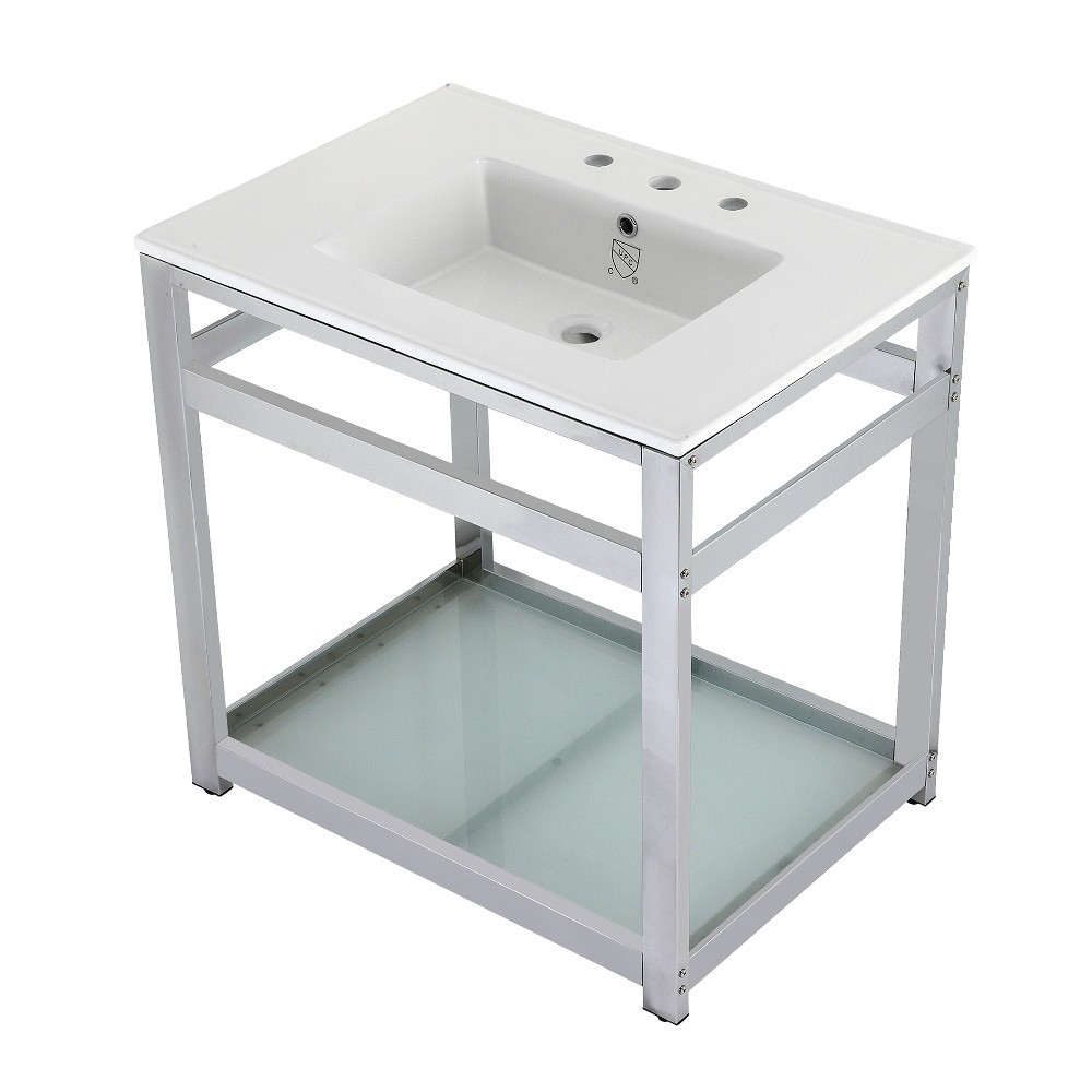 31-Inch Ceramic Console Sink (8-Inch, 3-Hole), White/Chrome