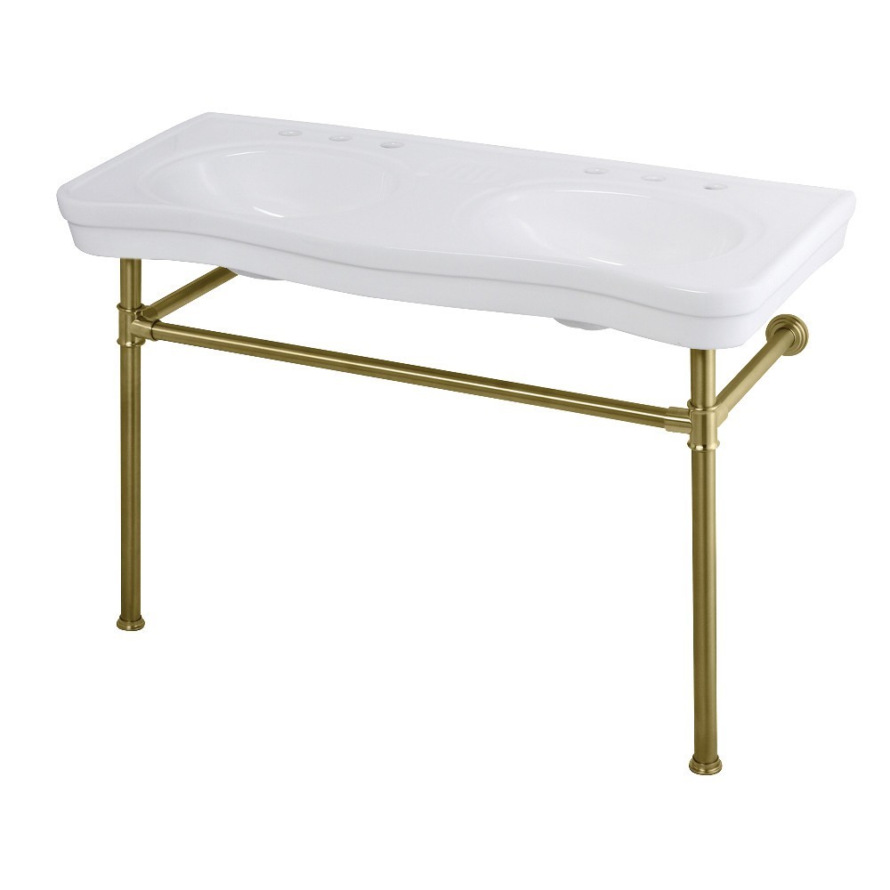 Fauceture Imperial 47-Inch Double Bowl Console Sink with Stainless Steel Leg, Brushed Brass