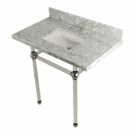 Templeton 36X22 Carrara Marble Vanity Top with Clear Acrylic Feet Combo, Carrara Marble/Polished Nickel