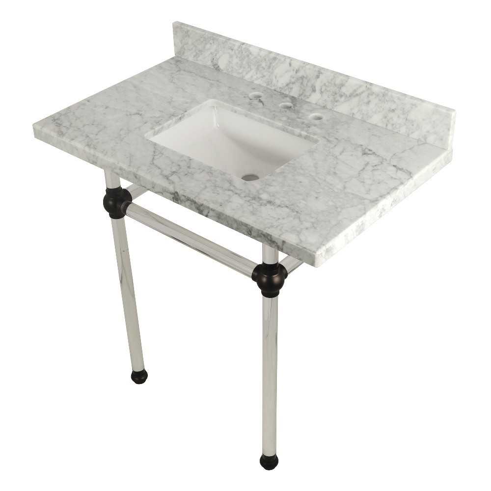 Templeton 36X22 Carrara Marble Vanity Top with Clear Acrylic Feet Combo, Carrara Marble/Oil Rubbed Bronze