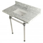 Templeton 36X22 Carrara Marble Vanity Top with Clear Acrylic Feet Combo, Carrara Marble/Polished Chrome