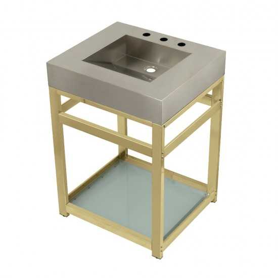 Fauceture 25" Stainless Steel Sink with Steel Console Sink Base, Brushed/Polished Brass