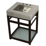 Fauceture 25" Stainless Steel Sink with Steel Console Sink Base, Brushed/Oil Rubbed Bronze
