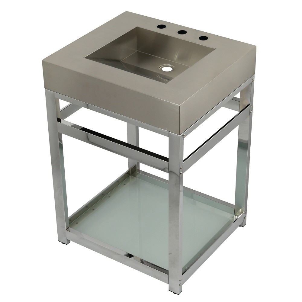 Fauceture 25" Stainless Steel Sink with Steel Console Sink Base, Brushed/Polished Chrome