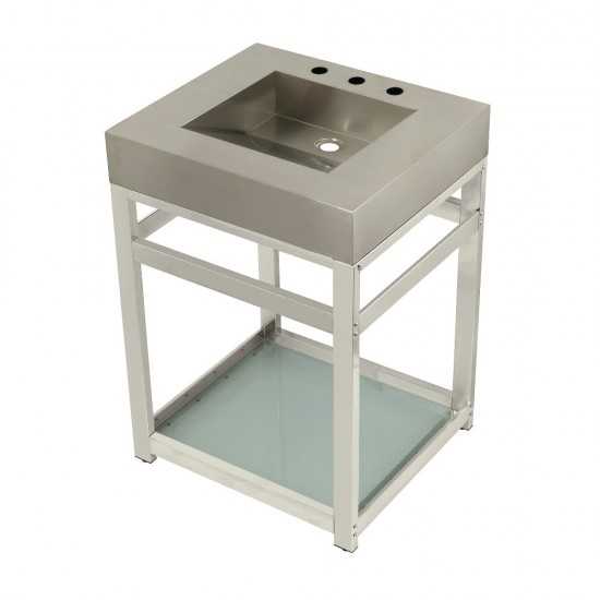 Fauceture 25" Stainless Steel Sink with Steel Console Sink Base, Brushed/Polished Nickel