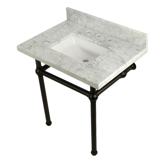 Templeton 30X22 Carrara Marble Vanity Top with Brass Feet Combo, Carrara Marble/Oil Rubbed Bronze