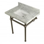 Templeton 30X22 Carrara Marble Vanity Top with Brass Feet Combo, Carrara Marble/Brushed Nickel