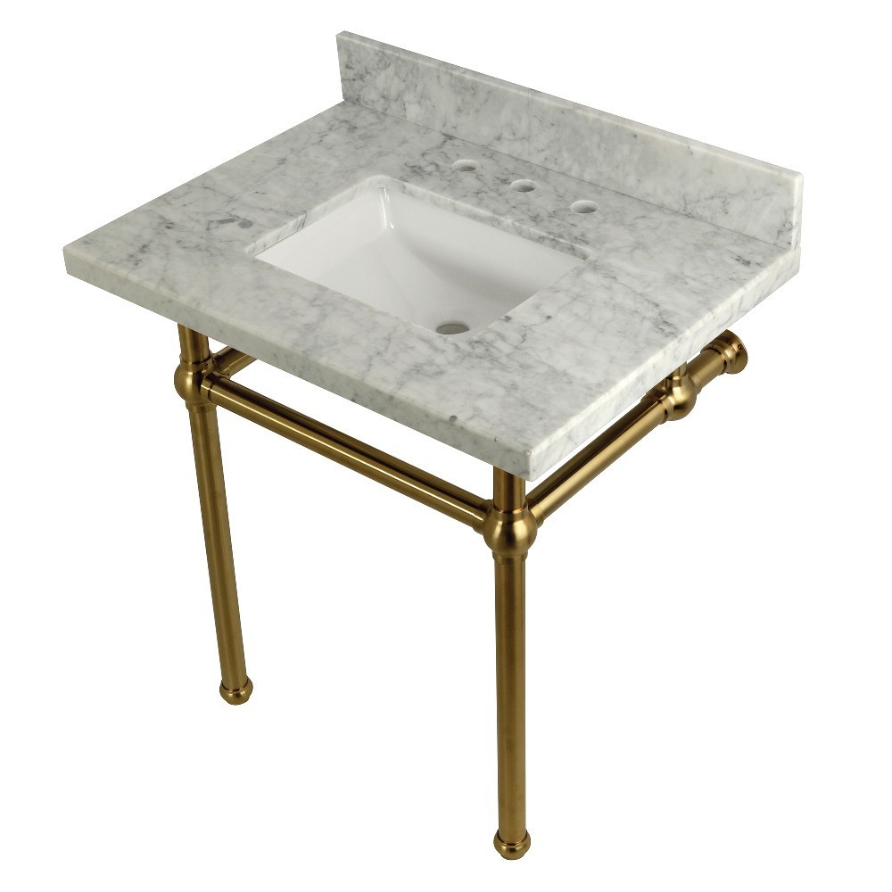 Templeton 30X22 Carrara Marble Vanity Top with Brass Feet Combo, Carrara Marble/Brushed Brass