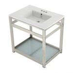 31-Inch Ceramic Console Sink (4-Inch, 3-Hole), White/Polished Nickel