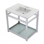 31-Inch Ceramic Console Sink (4-Inch, 3-Hole), White/Chrome
