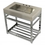 Fauceture 37" Stainless Steel Sink with Steel Console Sink Base, Brushed/Polished Chrome
