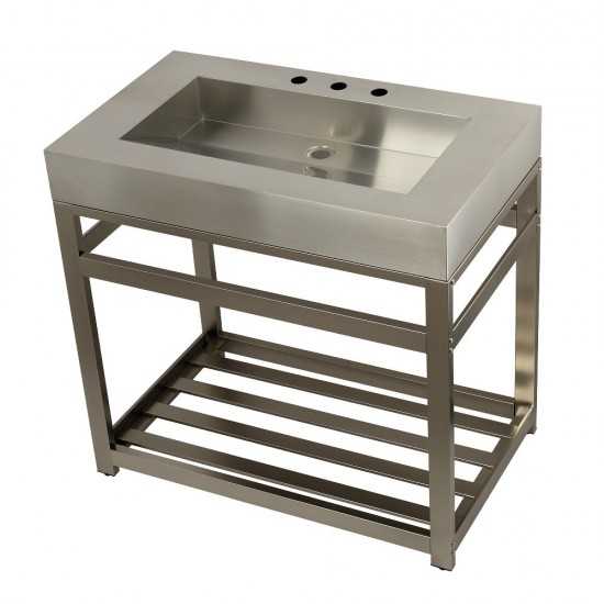 Fauceture 37" Stainless Steel Sink with Steel Console Sink Base, Brushed/Brushed Nickel