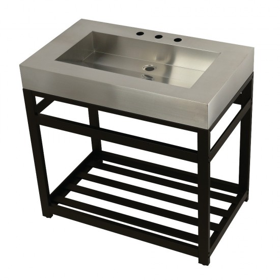 Fauceture 37" Stainless Steel Sink with Steel Console Sink Base, Brushed/Oil Rubbed Bronze