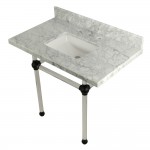 Templeton 30X22 Carrara Marble Vanity Top with Clear Acrylic Feet Combo, Carrara Marble/Matte Black