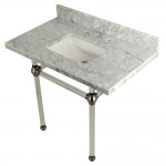 Templeton 36X22 Carrara Marble Vanity Top with Clear Acrylic Feet Combo, Carrara Marble/Brushed Nickel