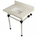Templeton 30" x 22" White Quartz Console Sink with Clear Acrylic Feet, White Quartz/Oil Rubbed Bronze