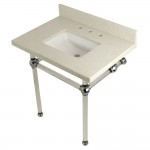 Templeton 30" x 22" White Quartz Console Sink with Clear Acrylic Feet, White Quartz/Polished Chrome