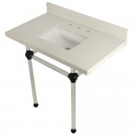 Templeton 36" x 22" White Quartz Console Sink with Clear Acrylic Feet, White Quartz/Matte Black