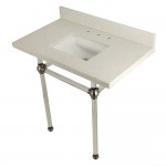 Templeton 36" x 22" White Quartz Console Sink with Clear Acrylic Feet, White Quartz/Brushed Nickel
