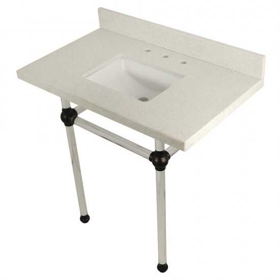 Templeton 36" x 22" White Quartz Console Sink with Clear Acrylic Feet, White Quartz/Oil Rubbed Bronze