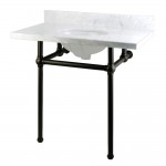 Templeton 36X22 Carrara Marble Vanity Top with Brass Feet Combo, Carrara Marble/Oil Rubbed Bronze