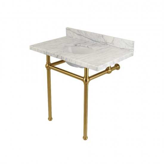 Templeton 36X22 Carrara Marble Vanity Top with Brass Feet Combo, Carrara Marble/Brushed Brass