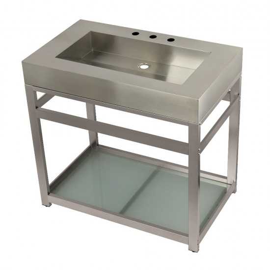 Fauceture 37" Stainless Steel Sink with Steel Console Sink Base, Brushed/Brushed Nickel
