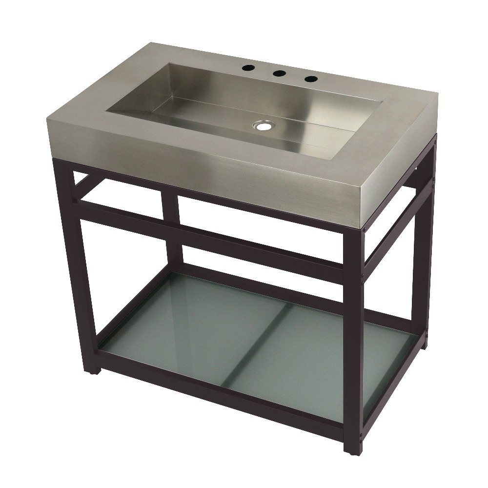 Fauceture 37" Stainless Steel Sink with Steel Console Sink Base, Brushed/Oil Rubbed Bronze