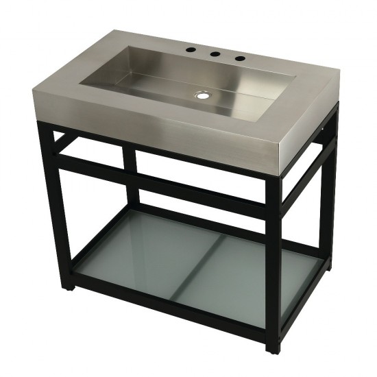 Fauceture 37" Stainless Steel Sink with Steel Console Sink Base, Brushed/Matte Black