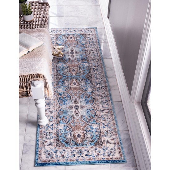 Rug Unique Loom Tradition Light Blue/Ivory Runner 2' 7 x 10' 0