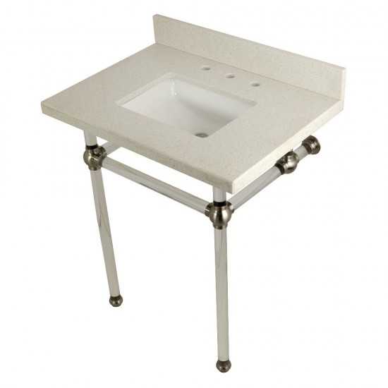 Templeton 30" x 22" White Quartz Console Sink with Clear Acrylic Feet, White Quartz/Brushed Nickel