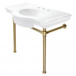 Fauceture Templeton 37" Ceramic Console Table with Stainless Steel Legs, White/Brushed Brass