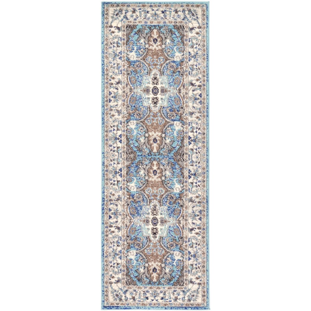 Rug Unique Loom Tradition Light Blue/Ivory Runner 2' 2 x 6' 0