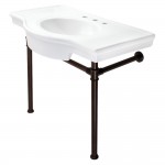 Fauceture Templeton 37" Ceramic Console Table with Stainless Steel Legs, White/Oil Rubbed Bronze