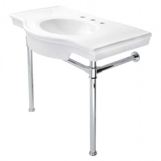 Fauceture Templeton 37" Ceramic Console Table with Stainless Steel Legs, White/Polished Chrome