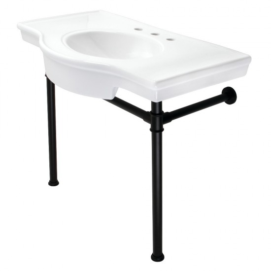 Fauceture Templeton 37" Ceramic Console Table with Stainless Steel Legs, White/Matte Black