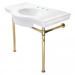 Fauceture Templeton 37" Ceramic Console Table with Stainless Steel Legs, White/Polished Brass