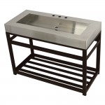 Fauceture 49" Stainless Steel Sink with Steel Console Sink Base, Brushed/Oil Rubbed Bronze
