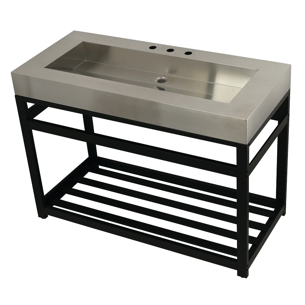 Fauceture 49" Stainless Steel Sink with Steel Console Sink Base, Brushed/Matte Black